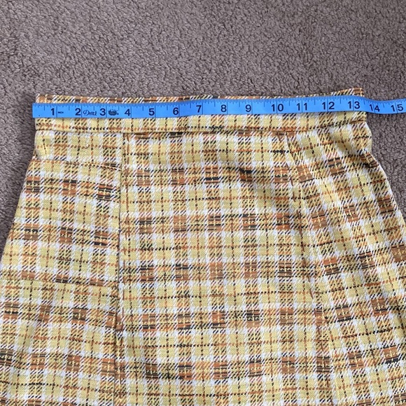 Vintage yellow warm toned plaid high waisted midi skirt, custom measurements - Picture 9 of 13